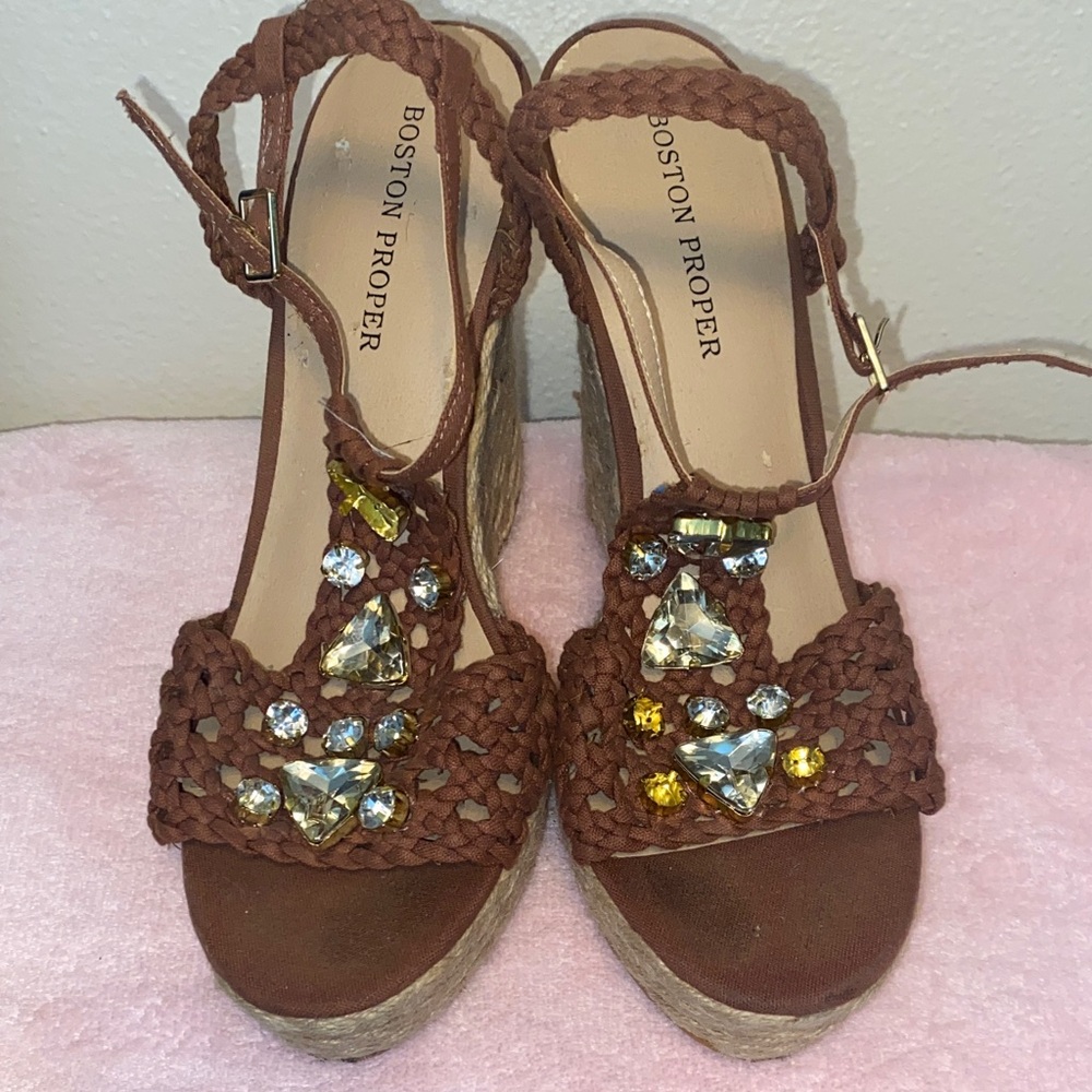 Boston Proper Brown Wedges with Jewel Accents